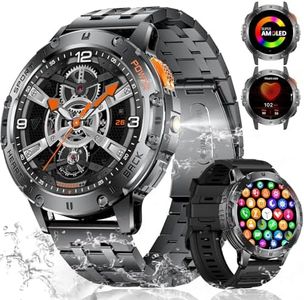 ESFOE Montre Connectée Homme 5ATM Étanche avec Appels Bluetooth 1,53" AMOLED Militaire Smartwatch avec Torche LED Fréquence Cardiaque SpO2 Surveillance Montre Intelligent pour Android iOS, 2 Bracelet