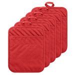 GROBRO7 5Pack Pocket Pot Holders Cotton Heat Resistant Potholder Multipurpose Hot Pads Machine Washable Oven Mitts Potholders Bulk for Daily Kitchen Baking and Cooking 7 x 9 Inch Red