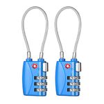 ZHEGE Travel Lock TSA Approved, Cable Travel Lock, 3 Digit Combination Zipper Locks for Suitcases, Baggage, Backpacks, Briefcases, Small Suitcase Padlocks for Gym, School (Blue, 2 Pack)