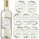 Printed Party Bridesmaid Proposal Wine Bottle Label Gift, Greenery, Set of 8