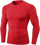 Men's Athletic Compression Shirt Long Sleeve Workout Dry Fit T-Shirts Running Top Active Sport Baselayer Undershirt Red