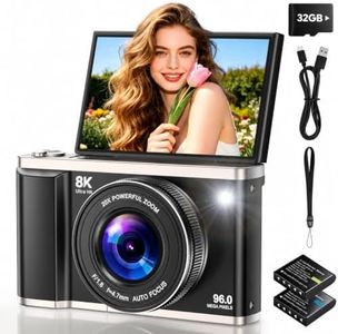 8K 96MP Digital Camera with WiFi, Autofocus, 20X Zoom, 3.5" Flip Screen
