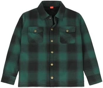 Christmas Gifts for Boys Sherpa Fleece Lined Plaid Flannel Jacket Snap Fuzzy Winter Shacket Coat Green M 7-8