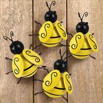 Metal Bees Outdoor Decor Bumble Bee Garden Wall Art Decor for Christmas Backyard Garden Lawn Porch Outdoor Decoration 3D Iron Bee Wall Sculptures Easy Hanging Yard Wall Ornament Set of 4