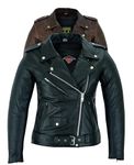 Texpeed Womens Leather Marlon Brando Motorcycle Jacket - Ladies Touring Motorbike Jacket With Genuine Biker CE Armour (EN 1621-1) Protection Black - M