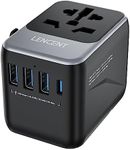 LENCENT Universal Travel Adapter, International Charger with 3 USB Ports & Type-C PD Charging Adaptor for Cellphones,Laptop, All in One Travel Plug Adapter for Over 200 Countries (USA UK EU AUS) Grey