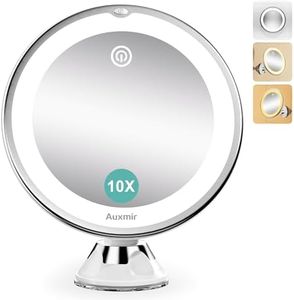 Auxmir Kosmetikspiegel mit Beleuchtung, 10X Schminkspiegel mit Beleuchtung, 3 Farben Modi, Dimmbarer Vergrößerungsspiegel mit Licht, 10X Vergrößerung Tischspiegel mit Stark Saugnapf für Zuhause Reise