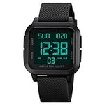 SKEMI Men's Digital Sports Watch, Multifunction Big NumbersDial Large Face Dual Time Waterproof Outdoor Silicone Watch for Men/Boy/Student, Black-Black