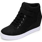 Athlefit Women's Lace Up Wedge Sneakers High Top Fashion Sneakers Ankle Booties, Black, 8