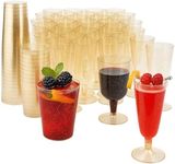 MATANA 150-Piece Premium Gold Glitter Plastic Drinkware Set – 50 Flutes (150ml), 50 Wine Cups (180ml) & 50 Party Cups (280ml) – Reusable Party Glasses for Weddings, Birthdays, Parties