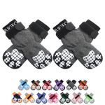 PUPTECK 2 Pairs Anti-Slip Dog Socks Paws Stop Licking, Walking Boots for Injured Paws Hot Weather/Winter, Gripper Shoes Paw Protectors for Hardwood Floors Small Large Dogs
