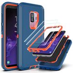 YmhxcY for Galaxy S9 Plus Case with Self Healing Flexible TPU Film[2 Pack] and Camera Lens Screen Protective Film[2 Pack],Heavy Protection Cover For Samsung Galaxy S9 Plus-Blue/Orange