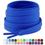 Puzeam Upgrade Tight Weave Flat Shoelaces 16 Colors 5/16" Wide Shoe Laces for Sneakers-Royal Blue-100