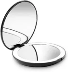 Fancii LED Lighted Travel Makeup Mirror, 1x/10x Magnification - Daylight LED, Compact, Portable, Large 127mm Wide Illuminated Mirror, Black (Lumi)