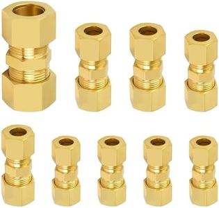 MuHize Brass Compression Tube Fitting - Upgraded Compression Union, 3/16" 5/16" 1/4" 3/8" Brake Line Coupling Compression Assortment Kit Connector for Industrial Use or Trucks Trailers (Pack of 9)