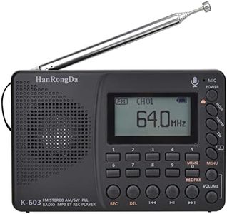 HanRongDa Shortwave Radio, AM FM Digital Radio, Rechargeable Radio Support Recording, Backlight LCD Display, Sleep Timer, Bass Speaker and TF Socket (Black)