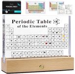 MegaBox Periodic Table Of Elements with 83 Real Elements, Acrylic Periodic Table Display With Wooden Stand, 6x Chemistry Formula Reference Cards, Science Teacher Gift Classroom Decoration