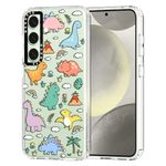 MOSNOVO Case for Samsung Galaxy S24, [Buffertech 6.6ft Military-Grade Drop Protection] [Anti Peel Off Tech] Clear TPU Bumper Phone Case Cover Design - Dinosaur Land