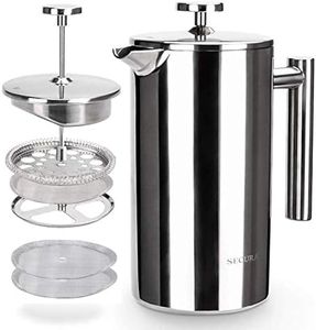 Secura Stainless Steel French Press Coffee Maker 18/10 Bonus Stainless Steel Screen (1000ML), Silver