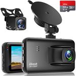 Abask Dash Cam 2K+1080P, Car Camera Front and Rear with Rear View Camera, Parking Monitoring, Motion Sensor, 320° Wide Angle 3 Inch Screen, G-Sensor, Loop Recording, WDR, Night Vision, Up to 256 GB