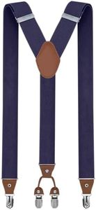 trilece Navy Blue Suspenders for Men Heavy Duty - Clip On Mens Suspender Y Back Adjustable for Jeans Work Wedding Tuxedo Dress Prom - Big and Tall Men's Accessories (Navy Blue)
