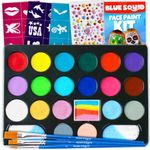 Blue Squid Face Painting Kit for Kids – 24 Colors 160pc Ultimate Face Paint Kit, Stencils, Book - Safe for Sensitive Skin, Non Toxic Face Painting Kit Professional - Kids Party, Halloween Makeup Kit