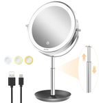 Auxmir Makeup Mirror with Lights, 8in Rechargeable 1X/20X Magnifying Mirror, Height Adjustable 3 Color Dimmable 360° Double Sided Mirror with Touch Screen, Freestanding Tabletop Cosmetic Vanity Mirror
