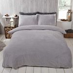 Brentfords Teddy Fleece Duvet Cover Grey Silver, King Size Duvet Cover Sets Silver Fleece Warm Bedding Sets Grey Christmas Duvet Covers King Size with Pillowcases