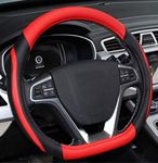 D Cut Steering Wheel Cover, Flat Bottom Microfiber Leather Non-Slip Breathable Steering Wheel Cover 14.5-15 inch (Red)