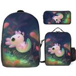 DEGDIOEI Axolotl Backpack School Backpack for Boys Teens Bookbag Travel Kids Backpack (17 "Backpack Lunch bag Pen bag set)