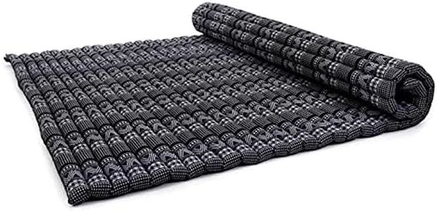Leewadee Matelas De Sol Pliable, Futon Japonais Enroulable, Lit D'Appoint 2 Personnes, Chauffeuse 2 Places, Tapis Méditation en Kapok, 190 x 145 cm, Noir Blanc