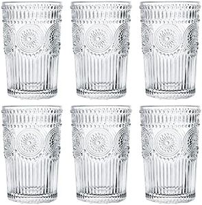 Kingrol 6 Pack 12 oz Romantic Water Glasses, Premium Drinking Glasses Tumblers, Vintage Glassware Set for Juice, Beverages, Beer, Cocktail