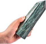 AMOYSTONE 6 Faceted Obelisk Wand Natural Healing Crystal Pillar Tumbled Hexagonal Pointed Green Mica 1-1.7 Lbs Home Décor