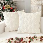 Kevin Textile Christmas Decorative Pillow Covers 18x18 Inch Soft Plush Faux Fur Jacquard Throw Pillows Pillowcases for Couch Sofa Holiday Festivals Winter Home Decor, Set of 2, Cream White