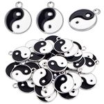 30pcs Black/White Yin Yang Charms Alloy Enamel Tai Chi Yin Yang Ba Gua Dangle Pendants Craft Accessories for DIY Necklace Bracelet Jewelry Making Findings