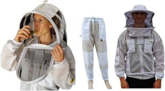 OZ ARMOUR Beekeeping Suit Jacket & Trousers Pants with 2 Veils Fencing & Round Brim Hat Ventilated 3 Layer Mesh Costume (Large)