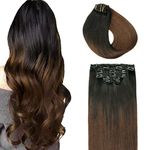 SURNEL 22 inch Clip in Human Hair Extensions Ombre Color 1B Off Black Fading To 4 Middle Brown Clip in Hair Extensions No Tangle No Shedding Clip in Hair Extensions Human Hair 6pcs 120g(#1BT4,22")