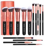 BS-MALL(TM) Premium 14 Pcs Synthetic Foundation Powder Concealers Eye Shadows Silver Black Makeup Brush Sets(Rose Golden)