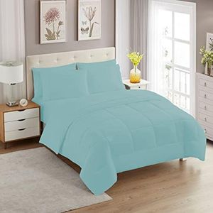 Sweet Home Collection 7 Piece Comforter Set Bag Solid Color All Season Soft Down Alternative Blanket & Luxurious Microfiber Bed Sheets, Misty Blue, King (Pack of 3)