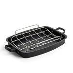 Merten & Storck Pre-Seasoned Carbon Steel Induction 15" x 11.5" Roasting Pan with Stainless Steel Roaster Rack, Oven Safe, Black