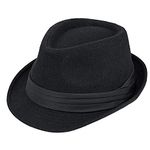 Kid's Short Brim Black Trilby Fedora Hat - Boys Manhattan-Hat Gangster Fedora hat for 2-6 Years Old, Black, 5-9 Years