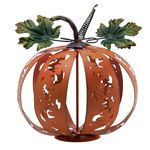 TERESA'S COLLECTIONS Collapsible Autumn Pumpkin Decorations, Halloween Pumpkin Decorations, Orange Metal Pumpkin Garden Ornaments Outdoor Indoor, Waterproof Decorative Pumpkin for Gifts, 9.3 Inch