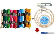 TE Embroidery Kit with Wooden Hoop Ring 6,7,8 Inches, 25 Multicolor Threads, 30 Needles, 1 Seam Ripper, 1 Threader and 1 Thread Cutter for Cross Stitch (Emb. kit 1st aati)