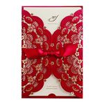 Wishmade 50x Elegant Red Laser Cut Wedding Invitations Cards with Lace and Hollow Pattern Cardstock for Baby Shower Bridal Shower Engagement Birthday Fancy Party(set of 50pcs)CW5113