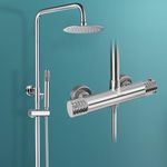 Plantex Shower Panel for Bathroom Full Set with Shower Head/Hand Shower with Adjustable Clamp and 304 Stainless Steel Hose Pipe- (Chrome)