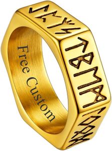 ChainsHouse Personalized Engravable Gold Band Rings Male Rotating Fidget Thumb Rings Retro Viking Runes Talisman Woman Stacking Bands 7mm Size 8