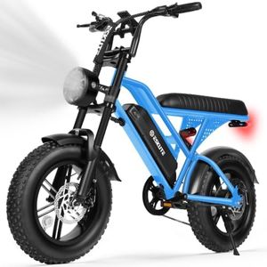ESKUTE V100 Electric Bike for Adults, Electric Dirt Bike 1500W Peak Motor, All Terrain Dual Suspension E Bike 20+MPH Top Speed, Ebike Up to 60 Miles Range, 16" Fat Tire, 48V13Ah Battery, 7-Speed,BL