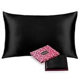 Black King-Size Silk Pillowcase for Hair - 30 Night Free Trial, 22 Momme, Pure Silk Pillow Sham for Comfortable Sleep, Washable Hidden Zipper Closure (51 x 92 cm)