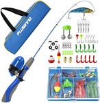 PLUSINNO Kids Fishing Pole,Portable Telescopic Fishing Rod and Reel Full Kits, Spincast Youth Fishing Pole Fishing Gear for Kids, Boys (Blue Handle with Bag, 150CM 59.05IN)