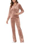 MessBebe Womens Velour Tracksuits Set Sweatsuit Hoodie Top and Jogging Pants Casual Loungewear 2 Piece Sportswear Dusty Pink M